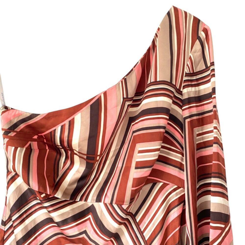 Shoshanna Silk Stripe One Shoulder Dress size 8 Brown Pink Cream - Picture 2 of 7